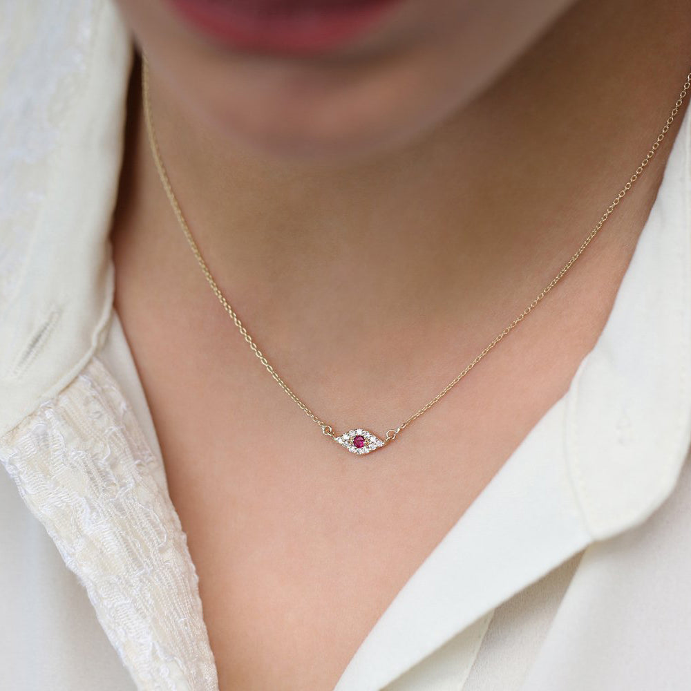 Diamond and Ruby Evil Eye Necklace