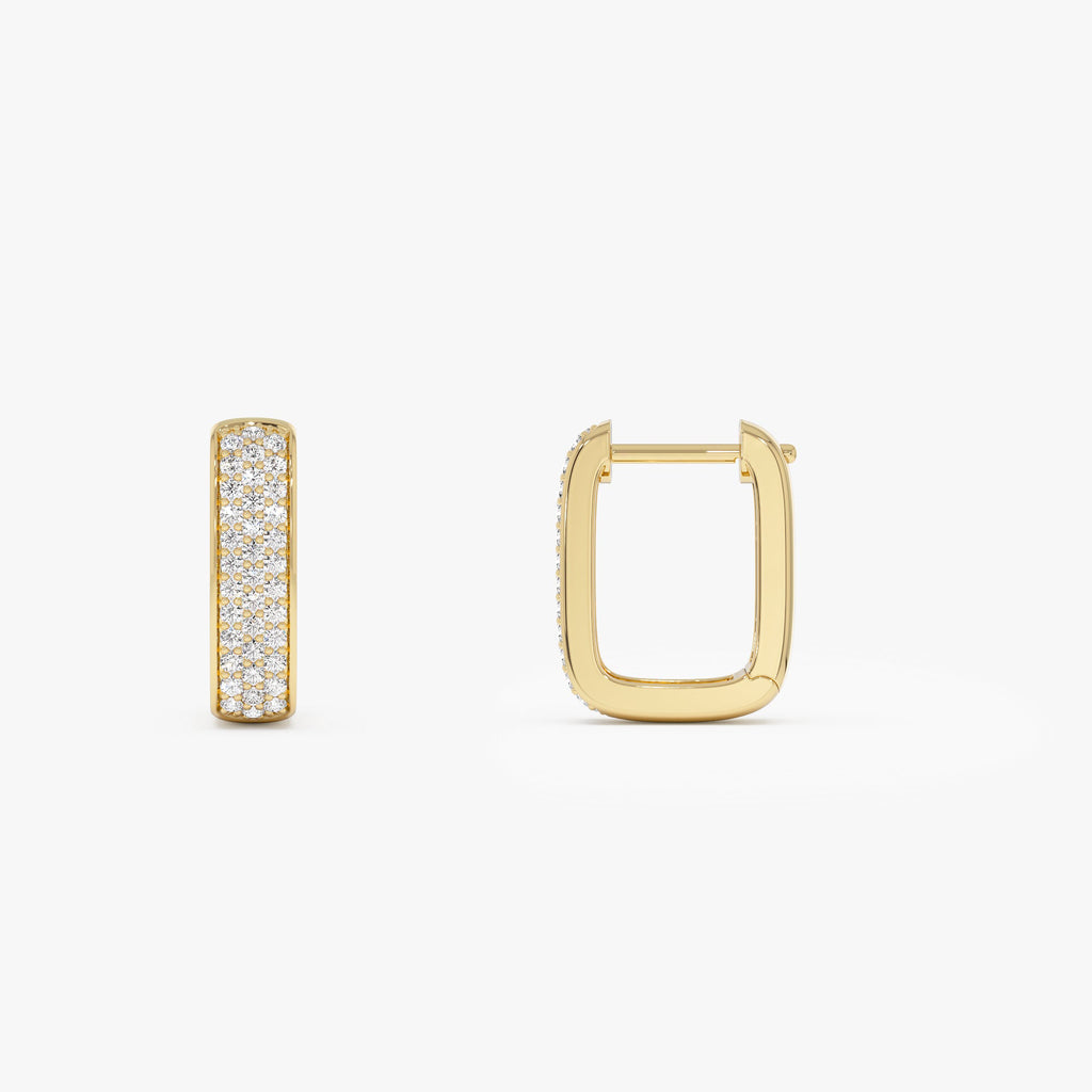 Diamond Pave Huggie Earrings Square  Hoops