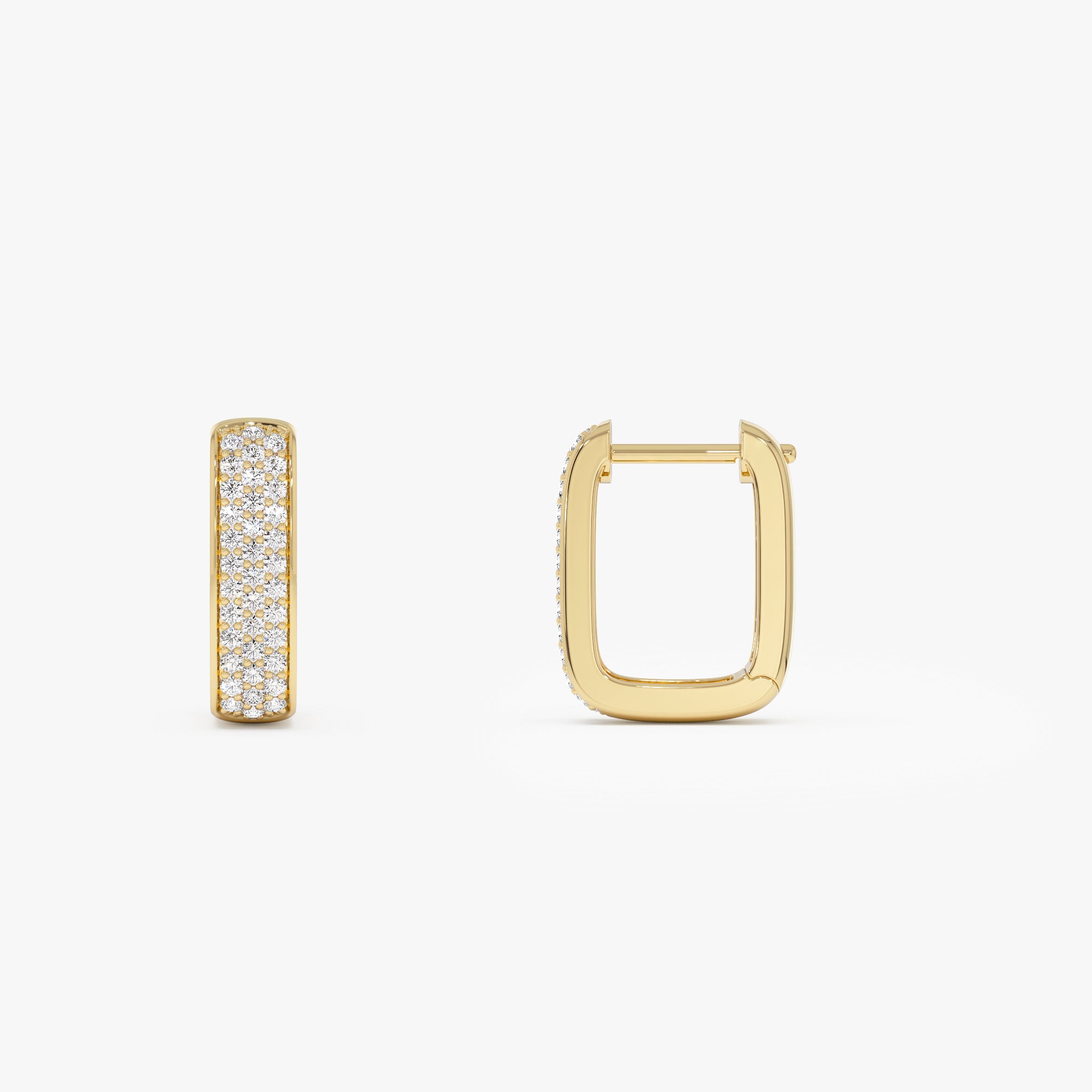 Diamond Pave Huggie Earrings Square  Hoops