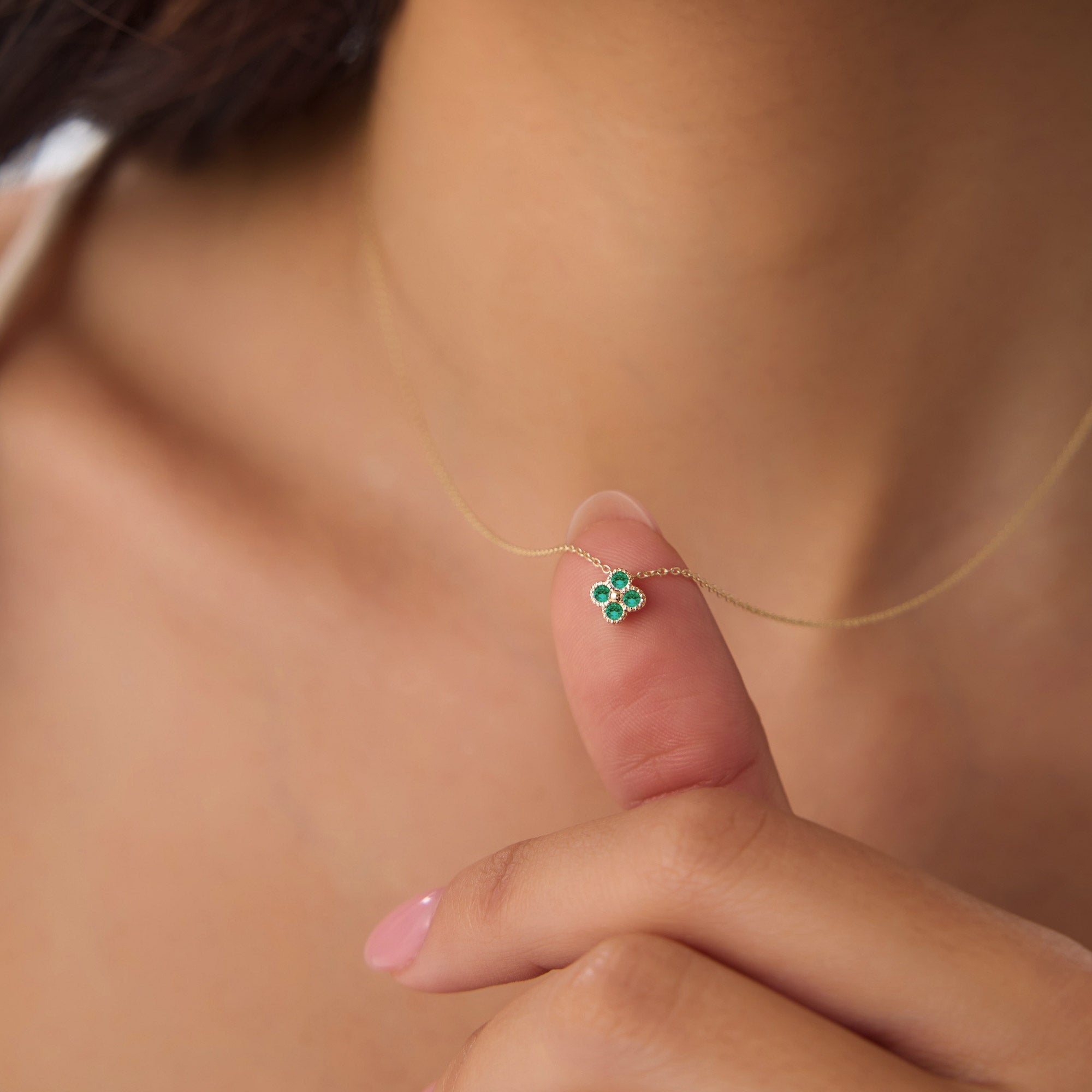 Emerald Clover Beaded Necklace