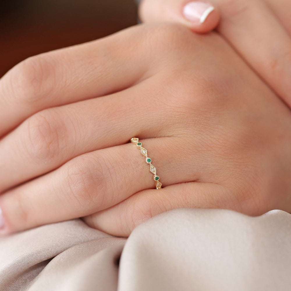 Emerald Art Deco Wedding Band