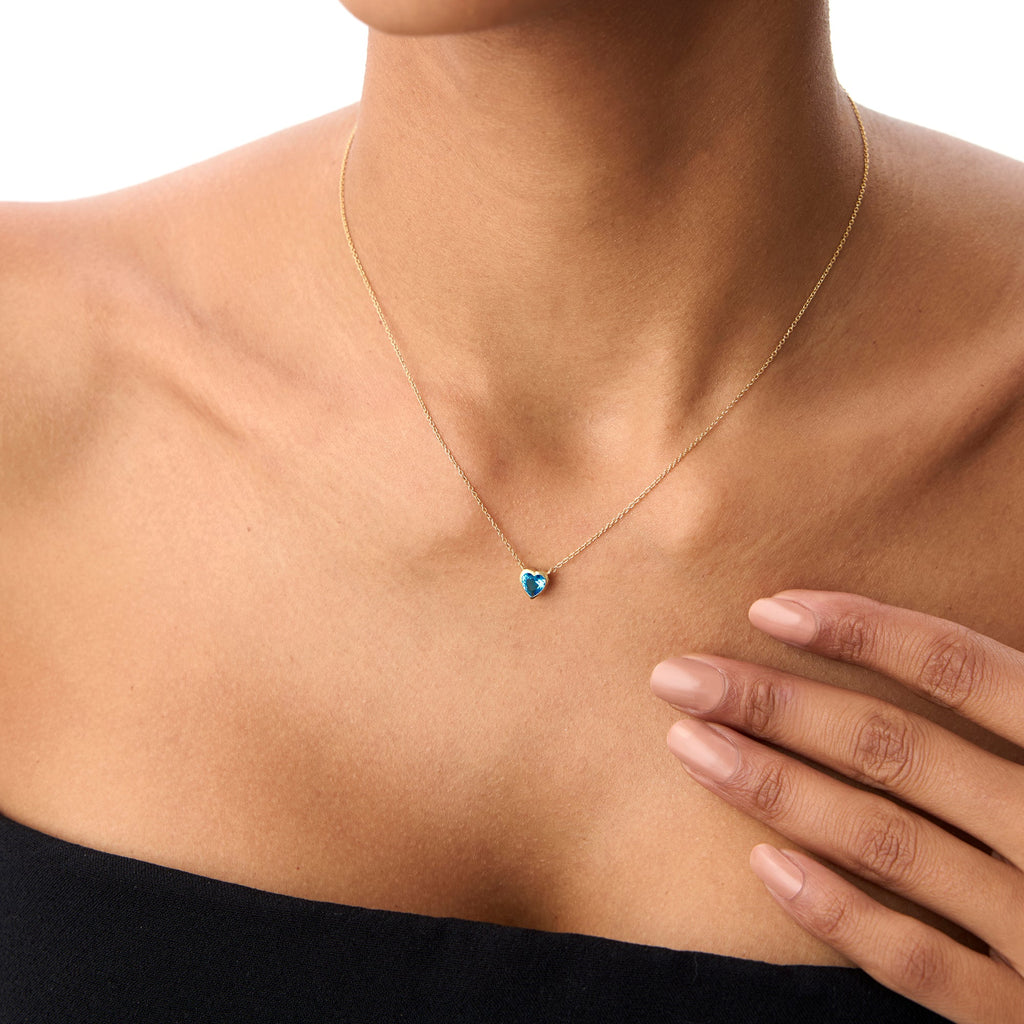 Heart Shaped London Blue Topaz Layering Necklace
