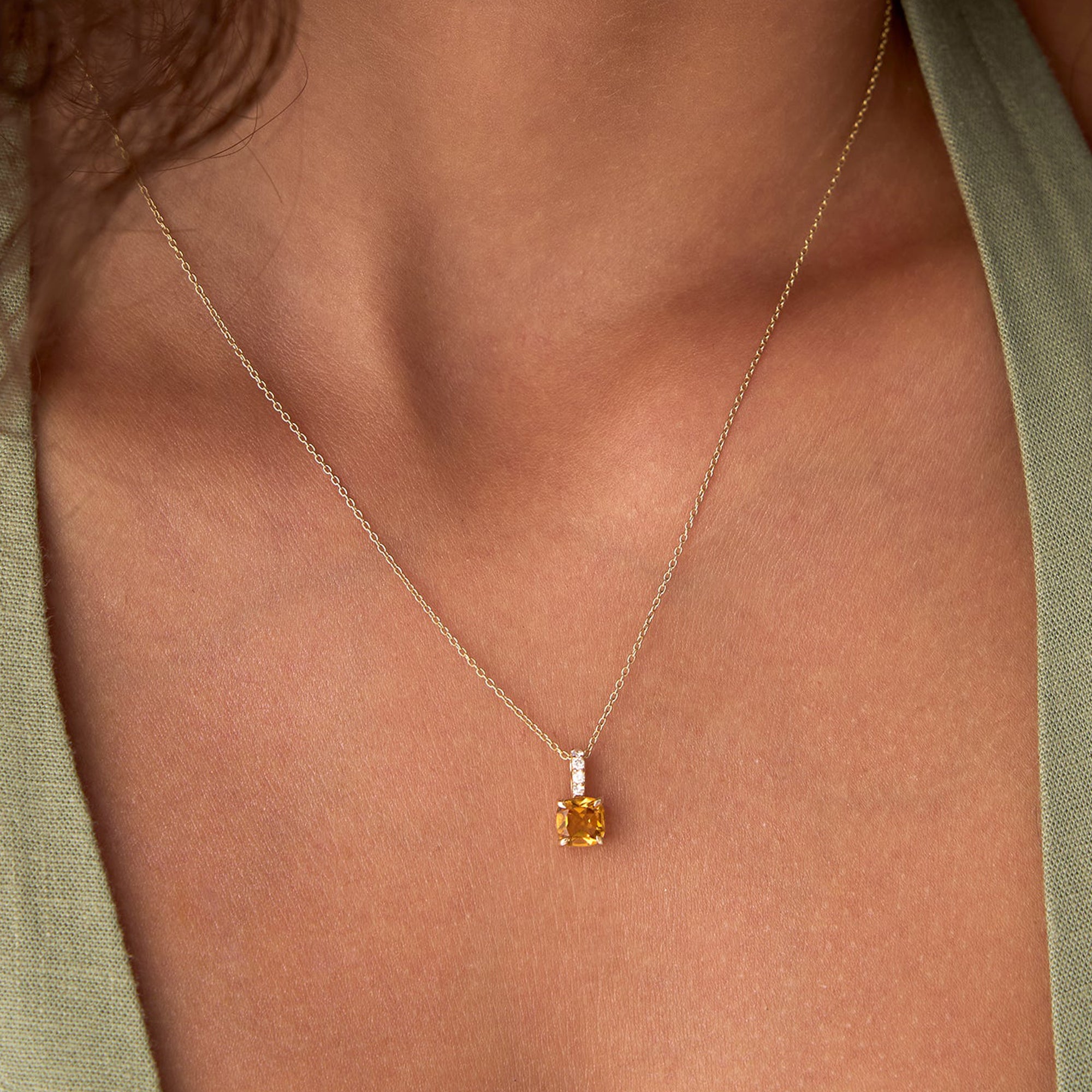 Cushion Cut Citrine with Diamond Bail