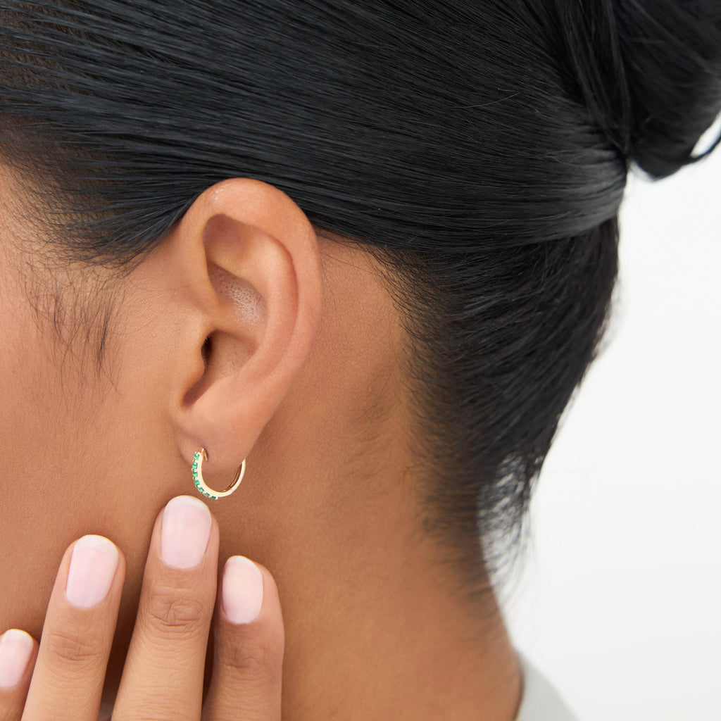 Emerald Huggie Hoop Earrings