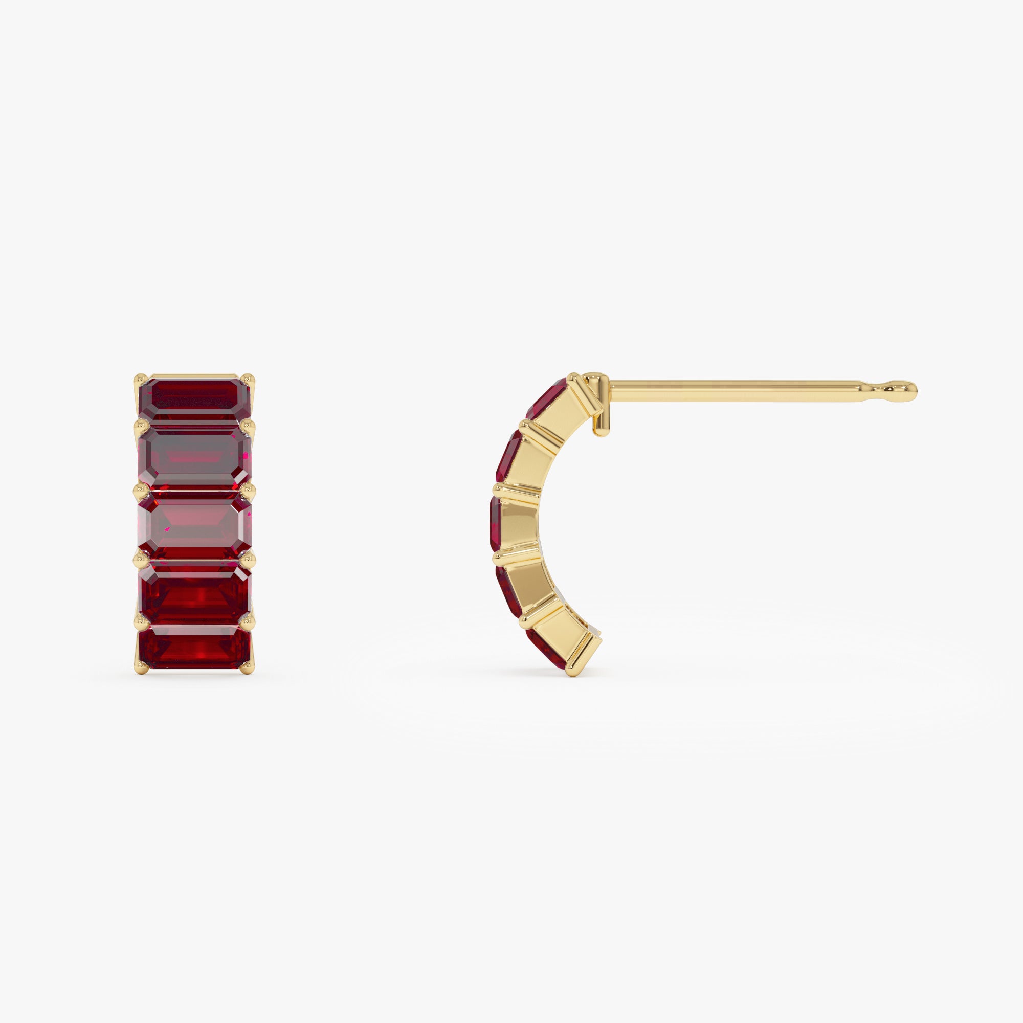 Emerald Cut Garnet Half Hoop Earrings