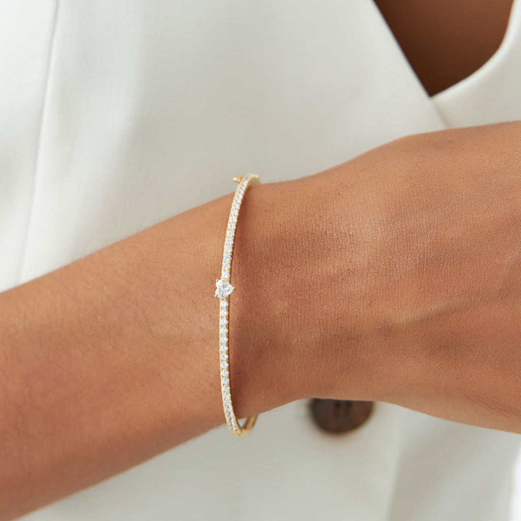 Heart Shaped and Round Diamond Bangle