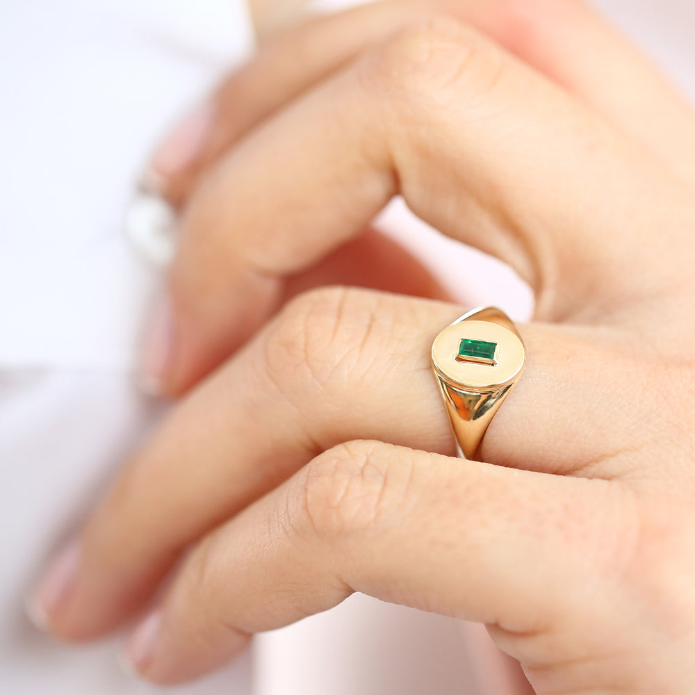 Baguette Emerald Signet Ring