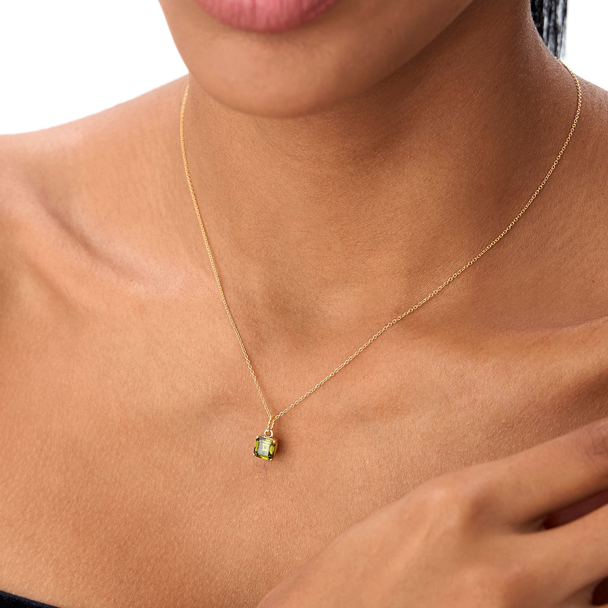 Cushion Cut Peridot Solitaire Necklace