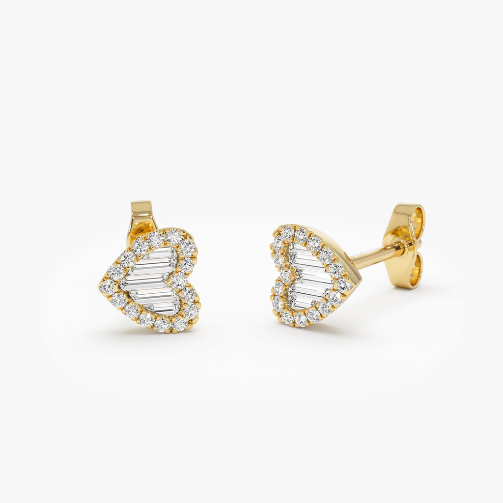 Mini Baguette Diamond Heart Studs
