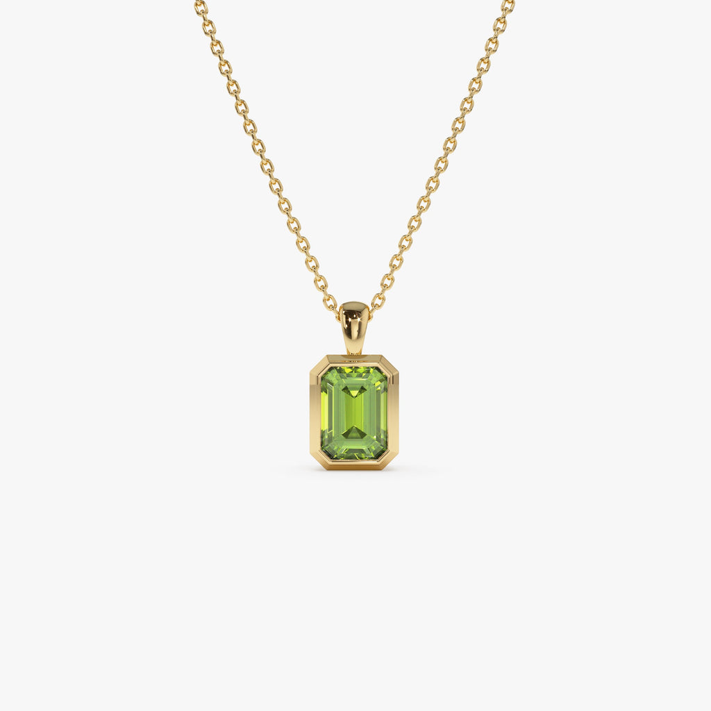 Emerald Cut Peridot Vertical Bezel Setting Pendant