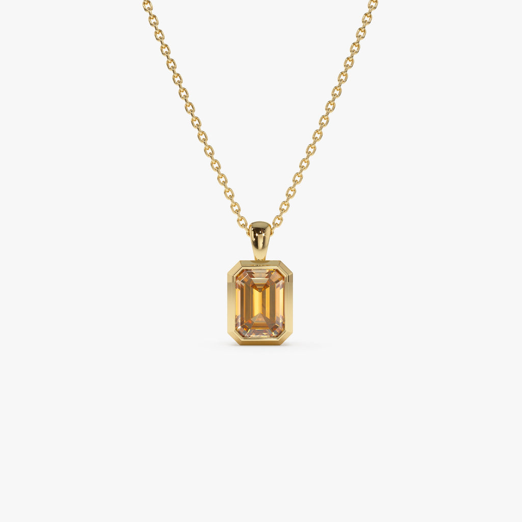 Emerald Cut Citrine Vertical Bezel Setting Pendant