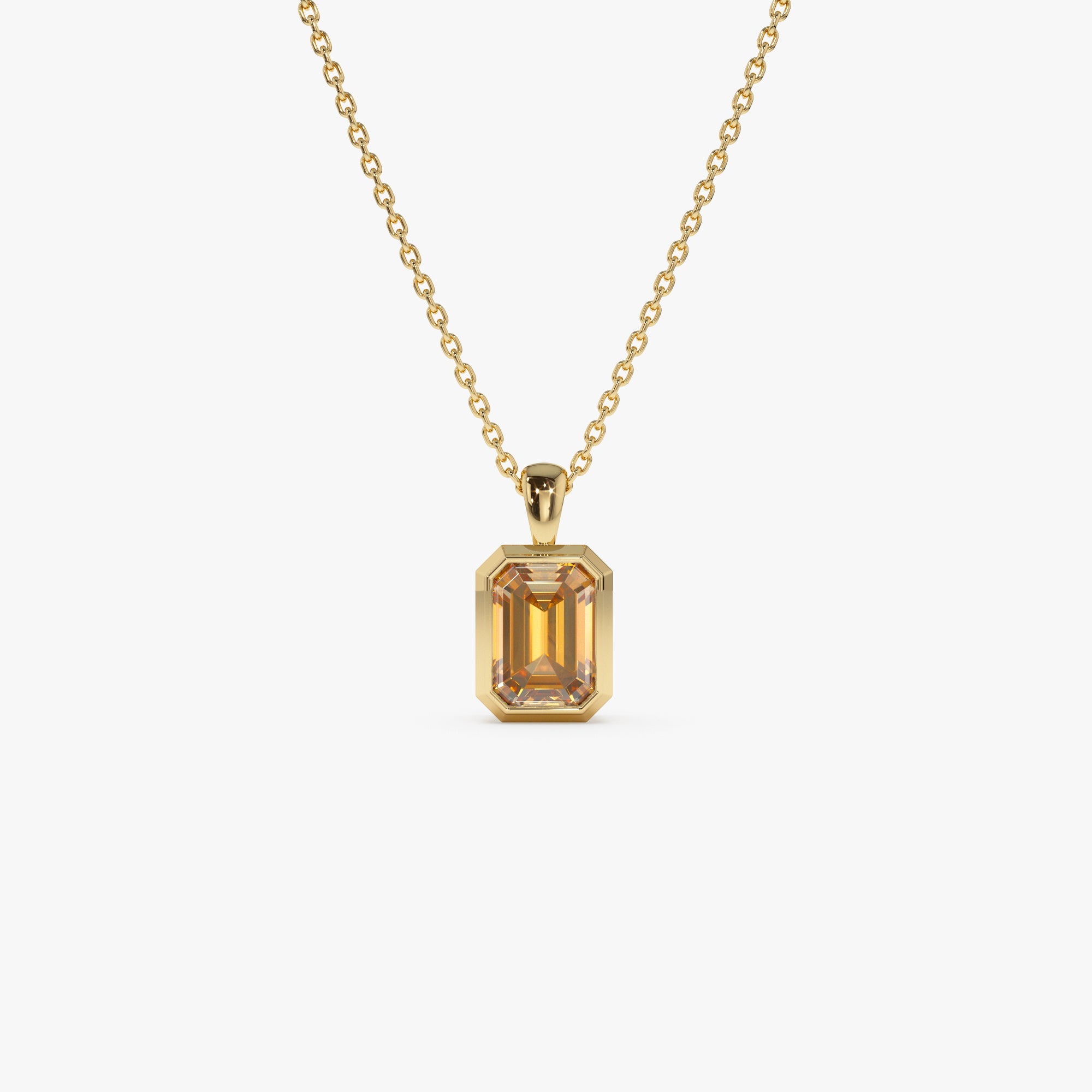 Emerald Cut Citrine Vertical Bezel Setting Pendant