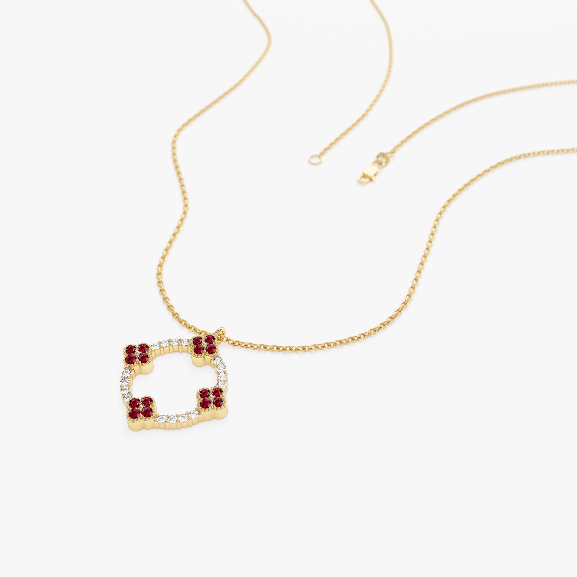 Diamond and Ruby Clover Necklace