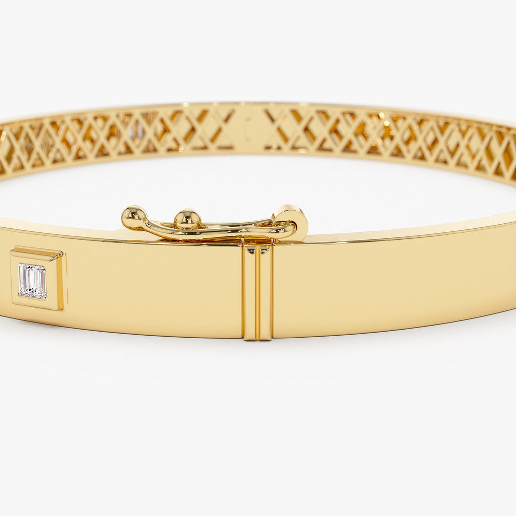 Baguette Diamond Bezel Setting Statement Bangle