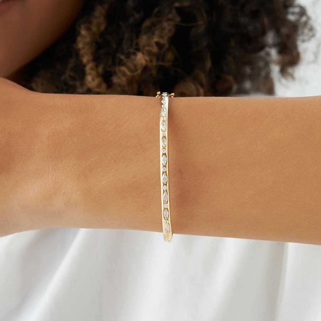 Flush Setting Marquise Shaped and Round Diamond Bangle