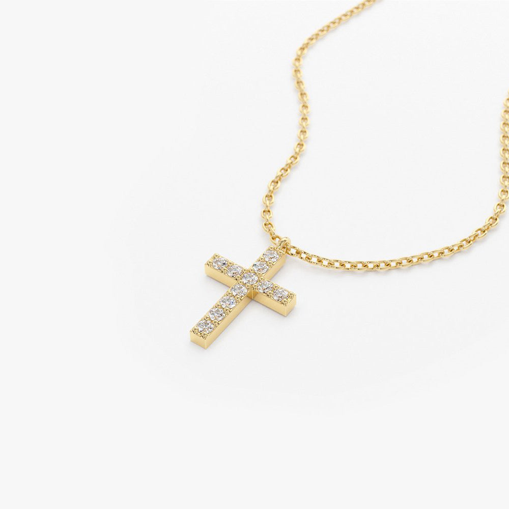 Micro Pave Diamond Cross Necklace