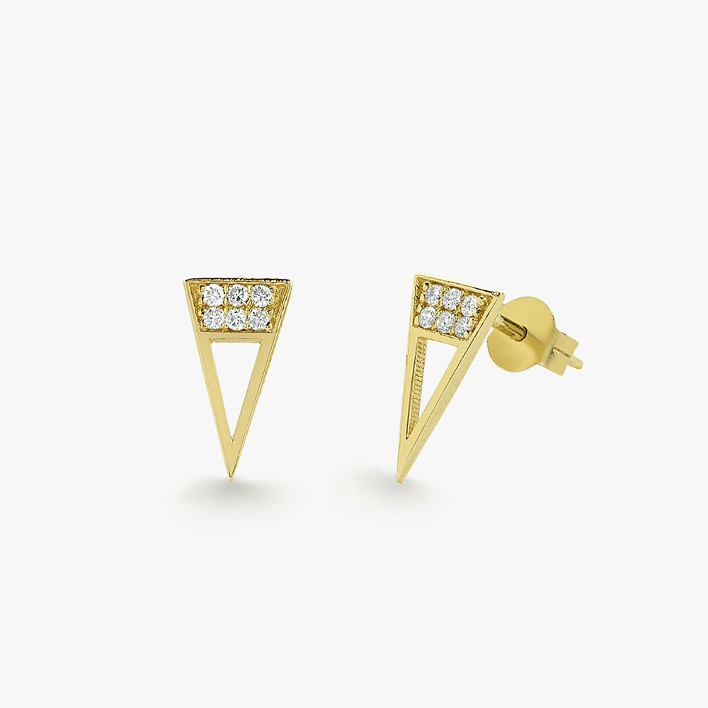 Elongated Triangle Earrings with Micro Pave Diamonds