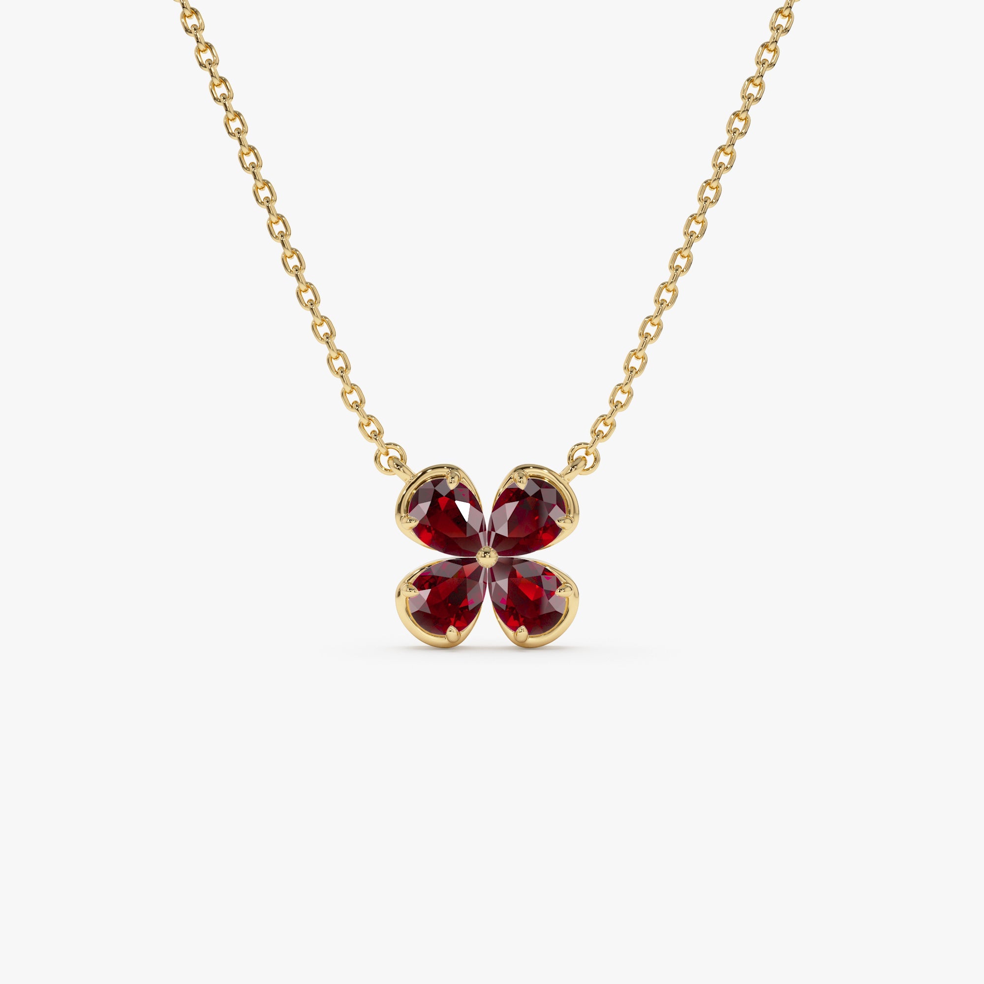 Four Leaf Garnet Clover Necklace