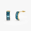 Emerald Cut London Blue Topaz  Half Hoop Earrings