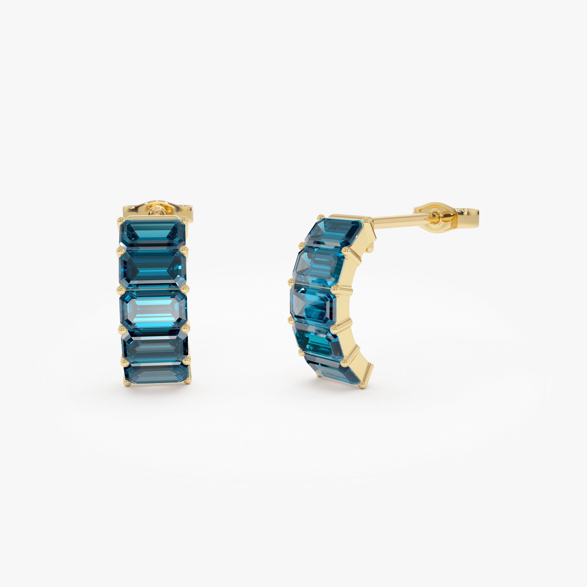 Emerald Cut London Blue Topaz  Half Hoop Earrings