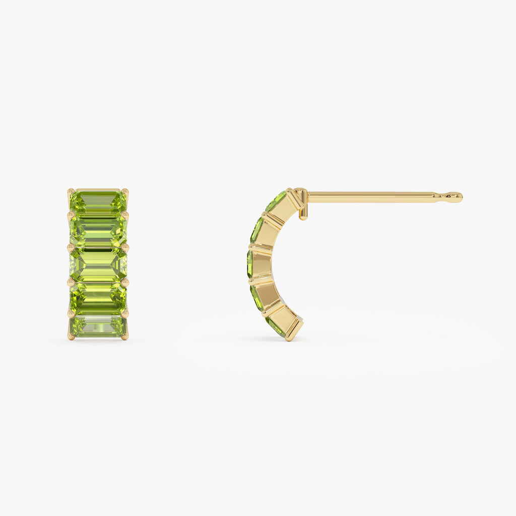 Emerald Cut Peridot Half Hoop Earrings