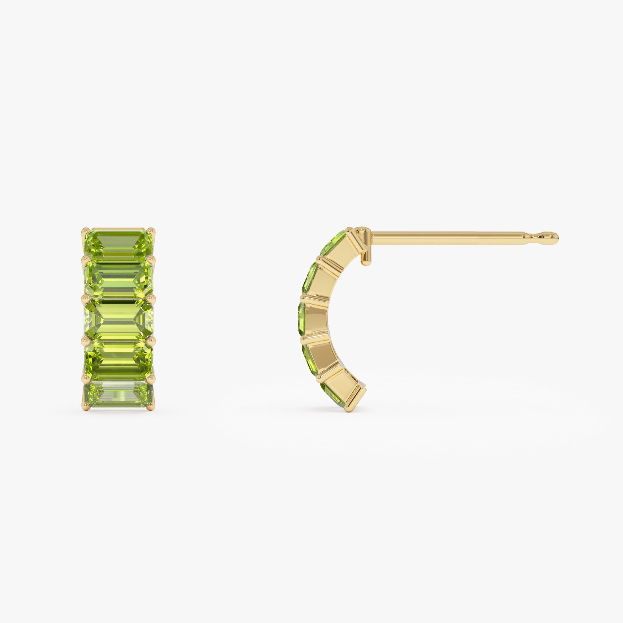 Emerald Cut Peridot Half Hoop Earrings