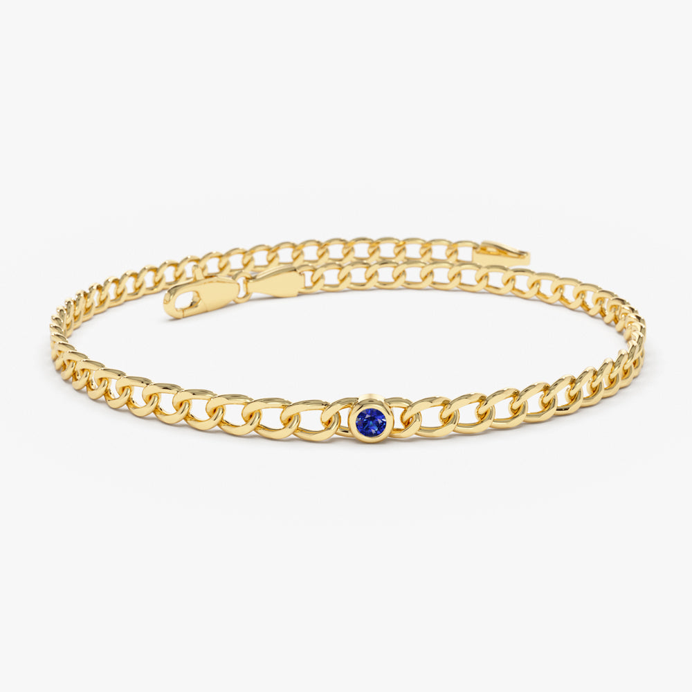 Cuban Link Bracelet w/ Bezel Setting Sapphire