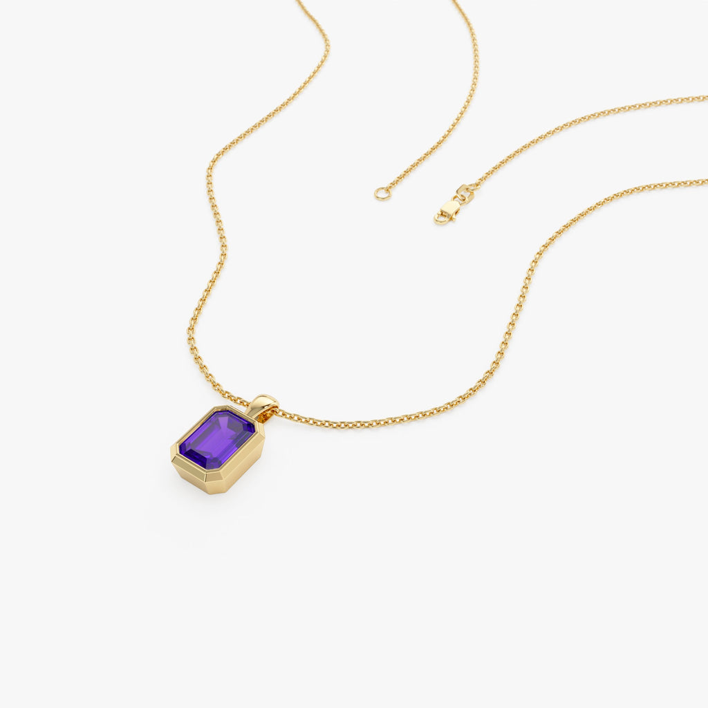 Emerald Cut Amethyst Vertical Bezel Setting Pendant