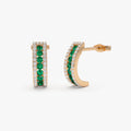 Emerald and Round Diamond Hoop Earrings
