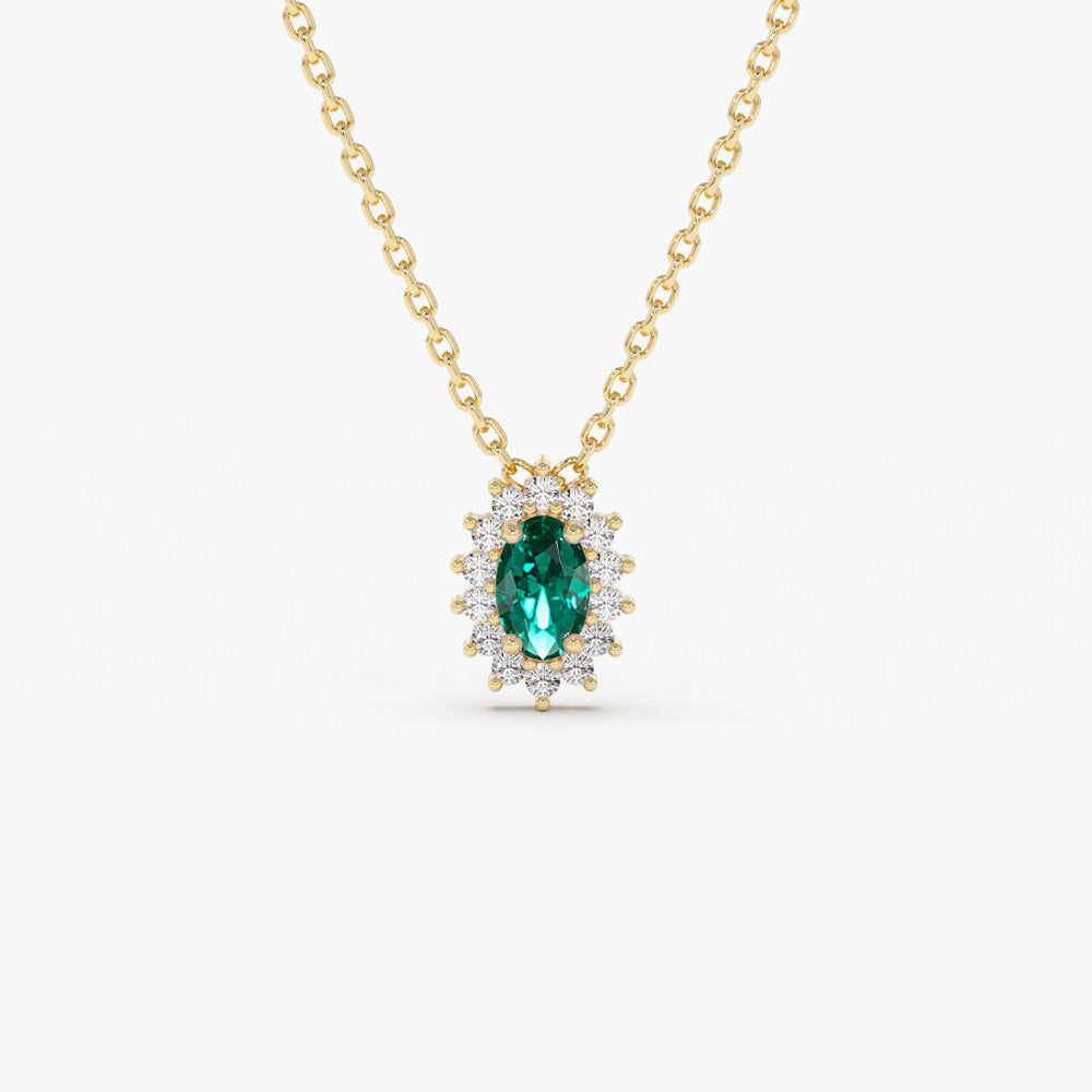 Emerald Necklace with Halo Diamonds