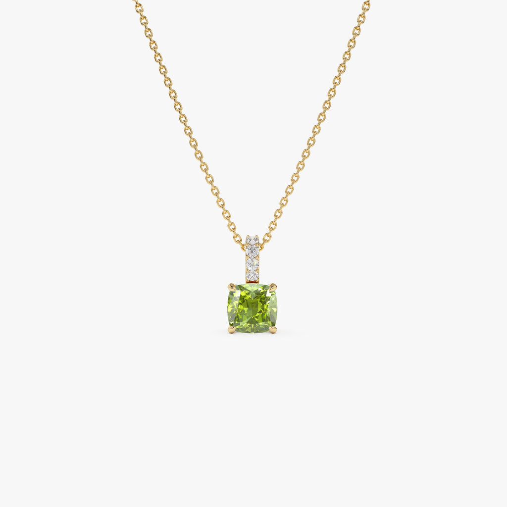 Cushion Cut Peridot with Diamond Bail