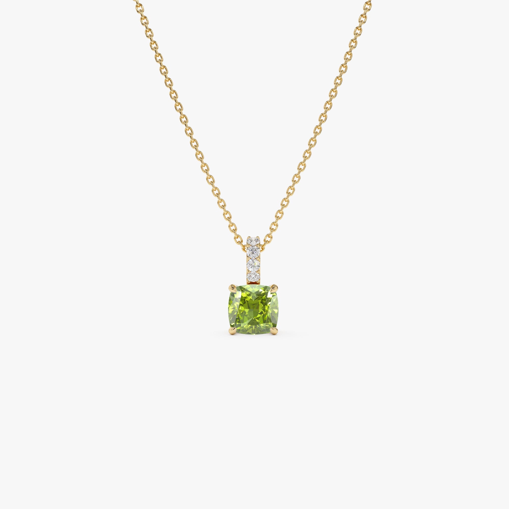 Cushion Cut Peridot with Diamond Bail