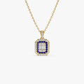 Baguette and Round Sapphire Necklace with Halo Setting