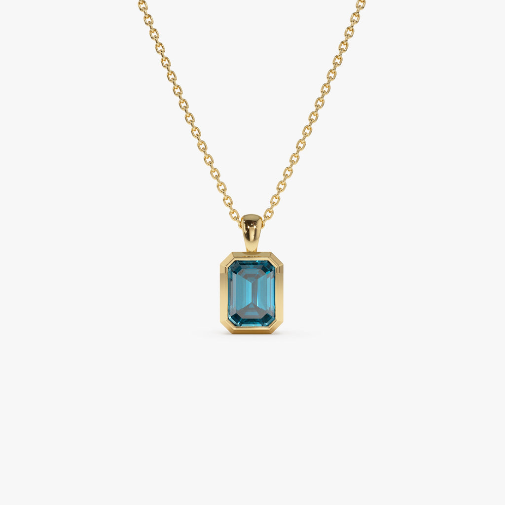 Emerald Cut London Blue Topaz Vertical Bezel Setting Pendant