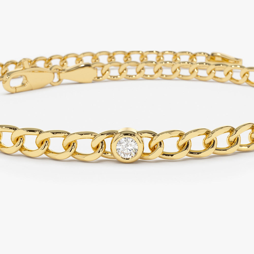 Cuban Link Bracelet w Bezel Setting Diamond
