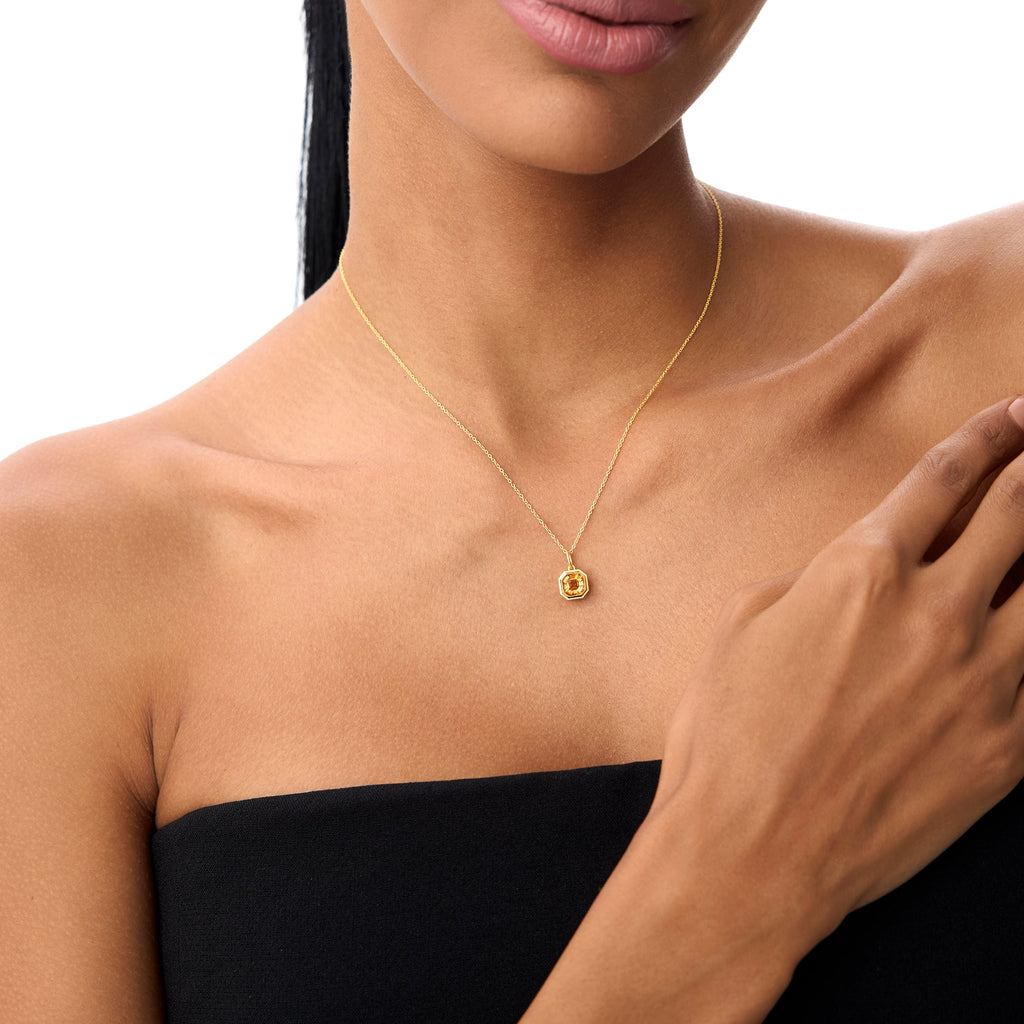 Asscher Cut Bezel Set Citrine Necklace