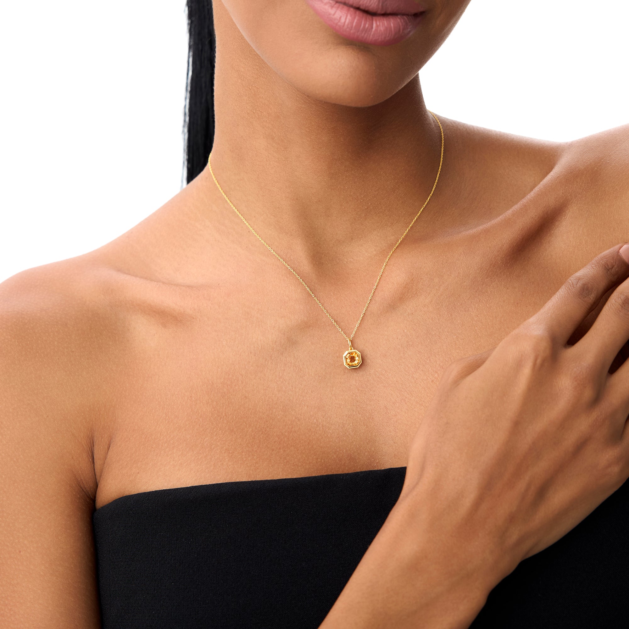 Asscher Cut Bezel Set Citrine Necklace