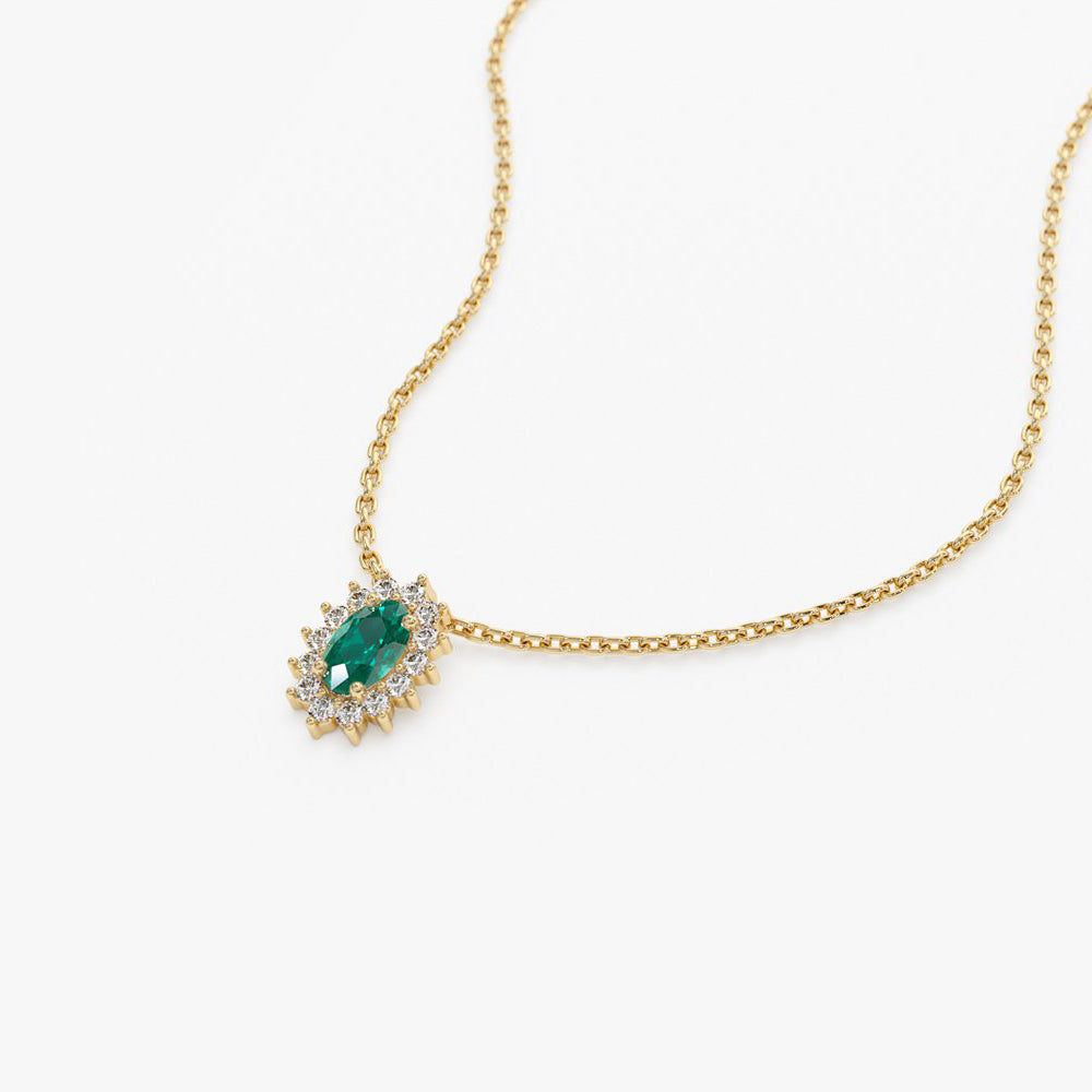 Emerald Necklace with Halo Diamonds