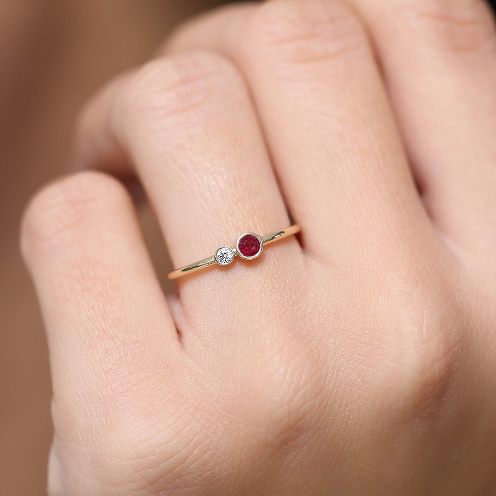 Bezel Setting Ruby and Diamond Ring