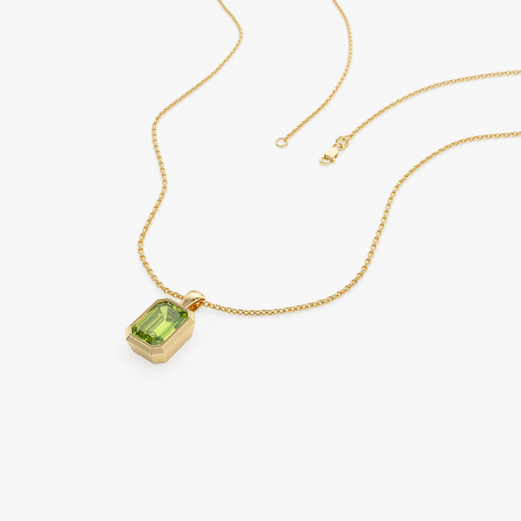 Emerald Cut Peridot Vertical Bezel Setting Pendant