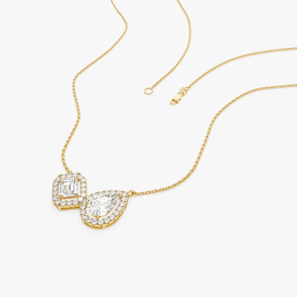 Pear & Emerald Cut Toi et Moi Halo Setting Necklace