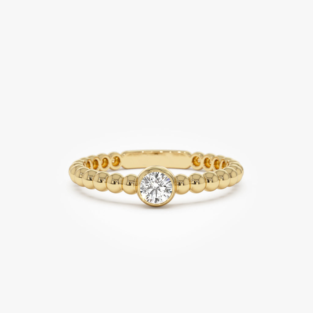 Beaded Solitaire Diamond Bezel Ring