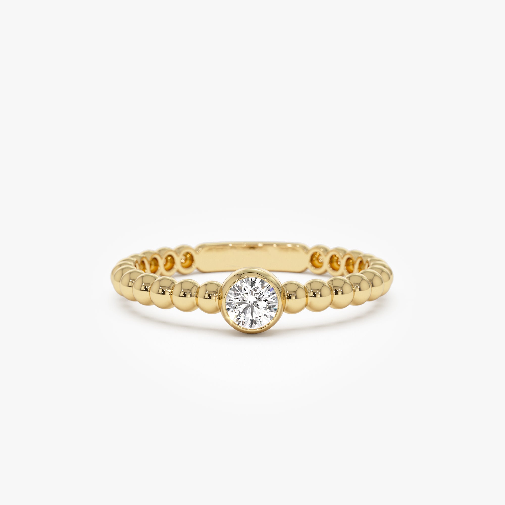 Beaded Solitaire Diamond Bezel Ring