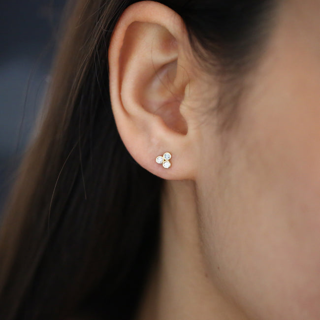 Dainty Round Cut Diamond Trio Stud Earring
