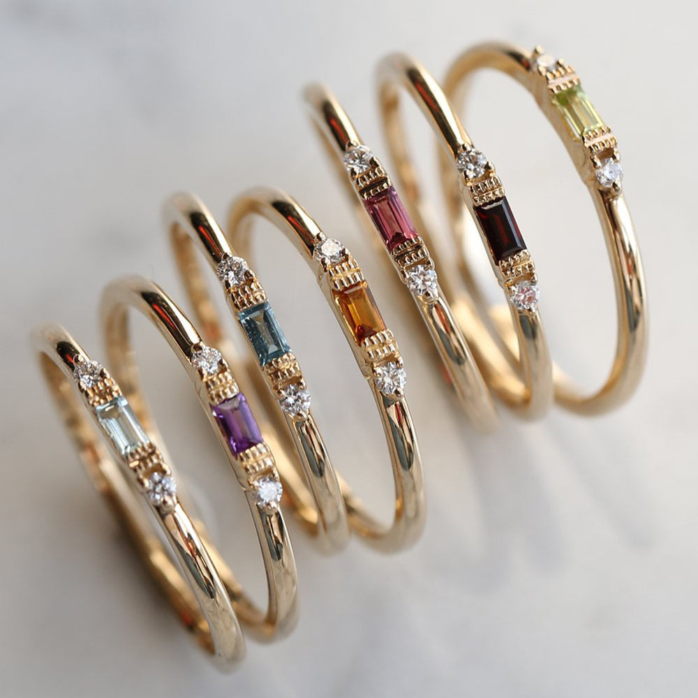 Baguette Amethyst With Diamond Ring