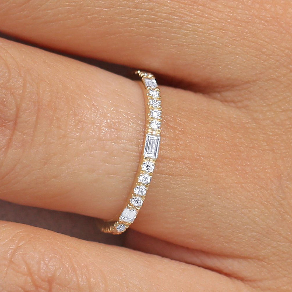 Baguette and Round Cut Diamond Wedding Band