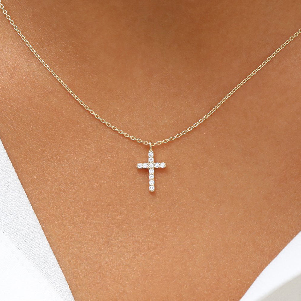 Micro Pave Diamond Cross Necklace