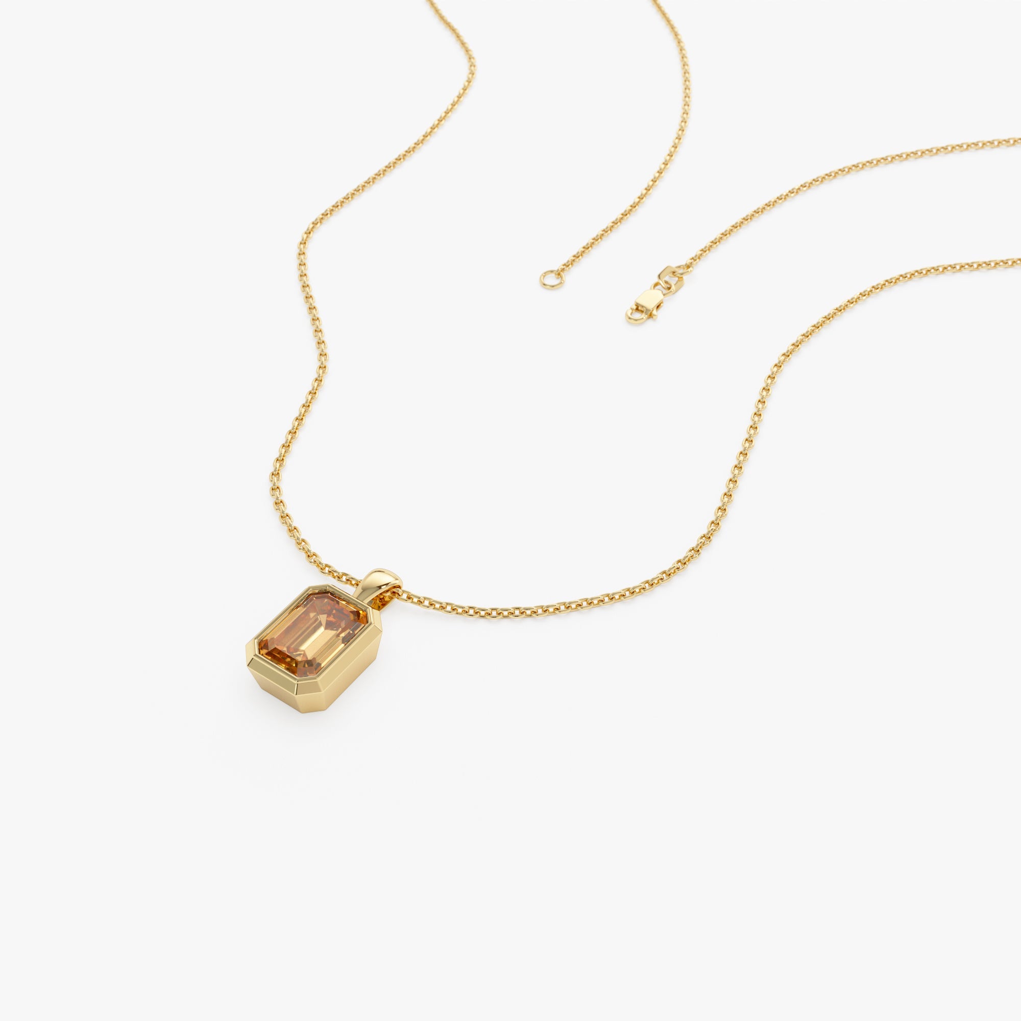 Emerald Cut Citrine Vertical Bezel Setting Pendant