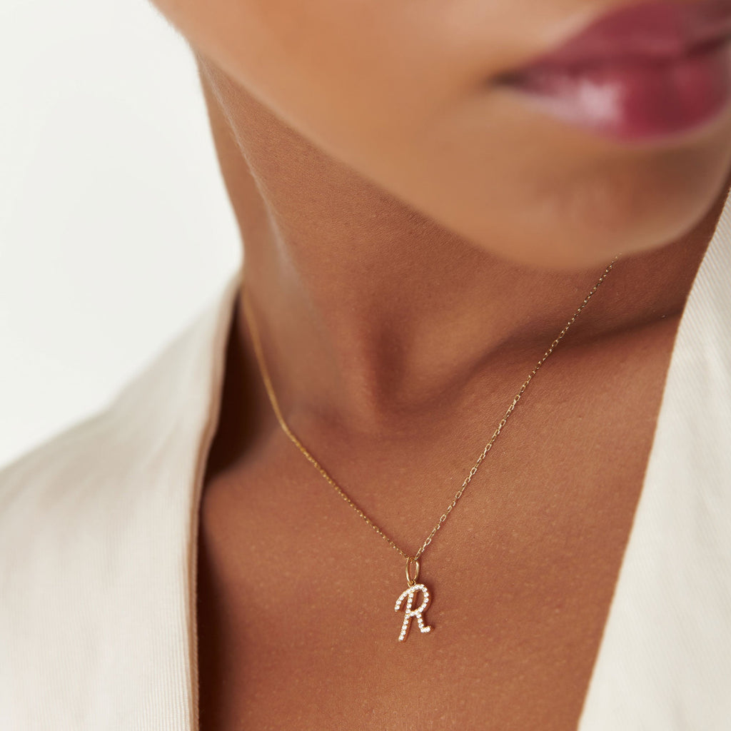 Diamond Script Initial Necklace