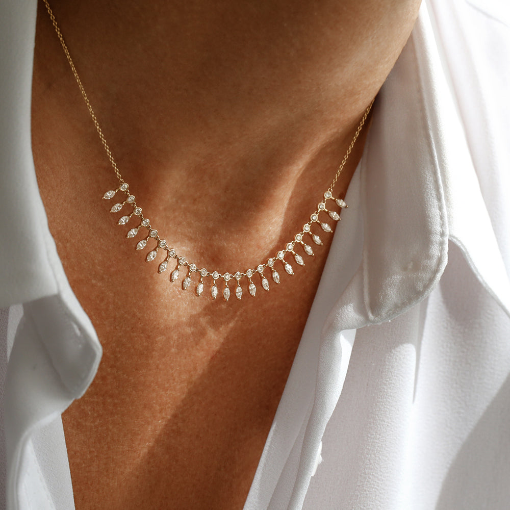 Marquise and Round Diamonds Statement Piece Necklace